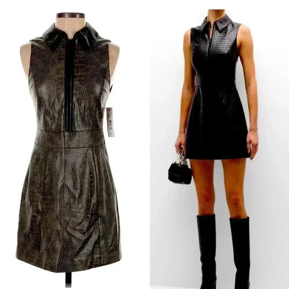 Alice + Olivia Ellis Sleeveless Faux Leather Mini Dress 2 XS Croc Embossed $495 - Picture 1 of 10